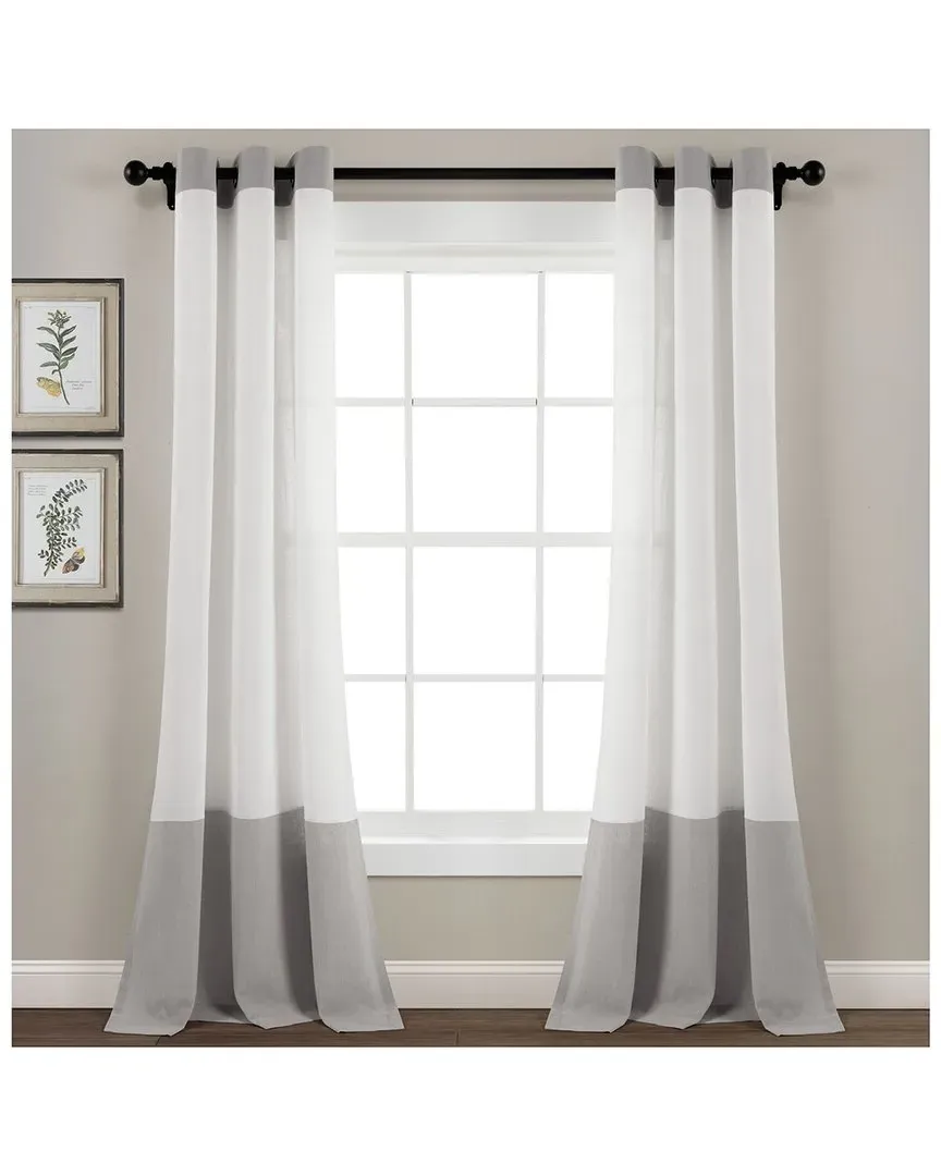 Faux Linen Grommet Colorblock Window Curtain Panel - Gray image