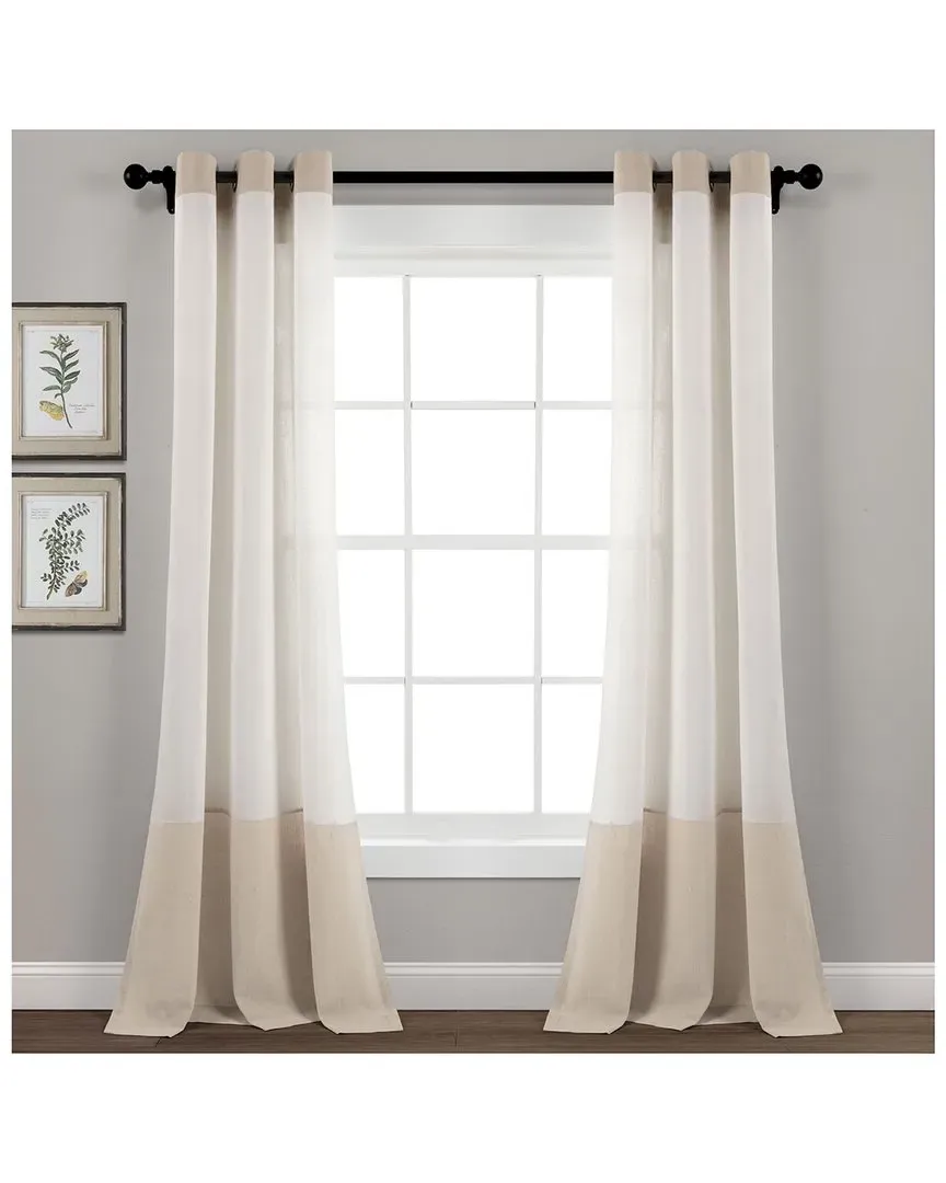 Faux Linen Grommet Colorblock Window Curtain Panel - Linen