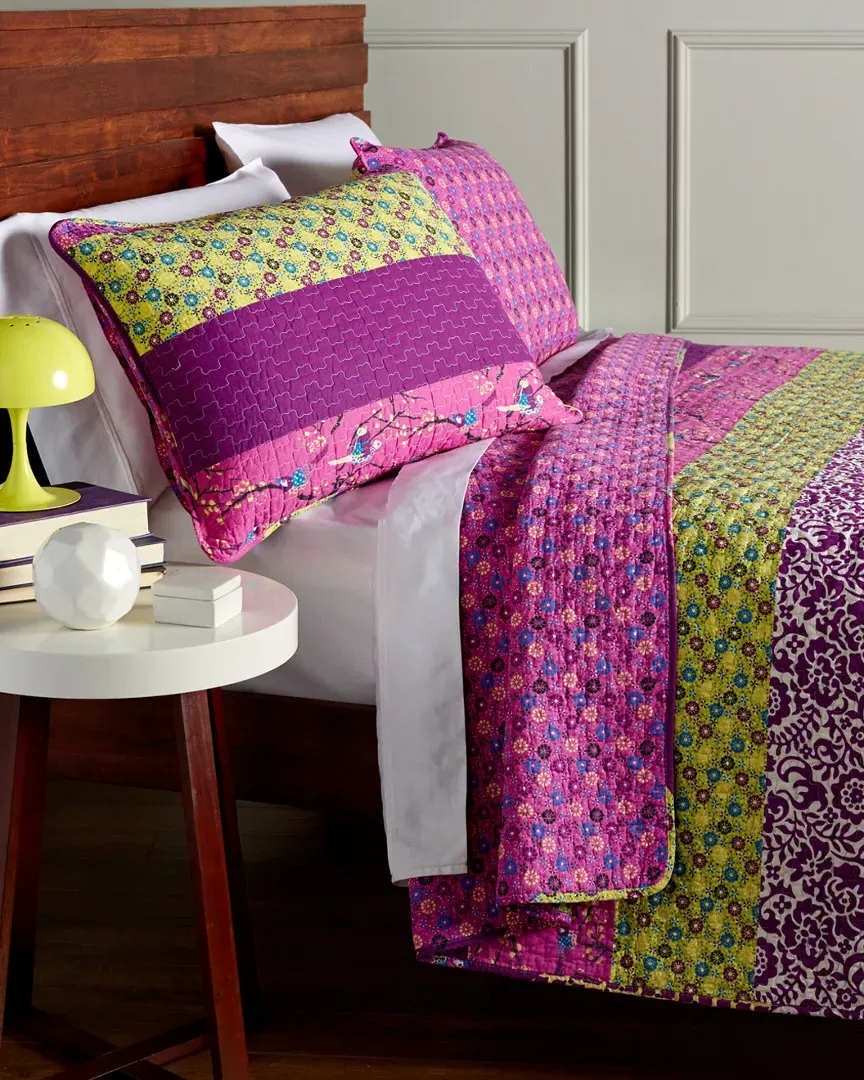 Floral Patch Cotton Quilt Set - Plum image
