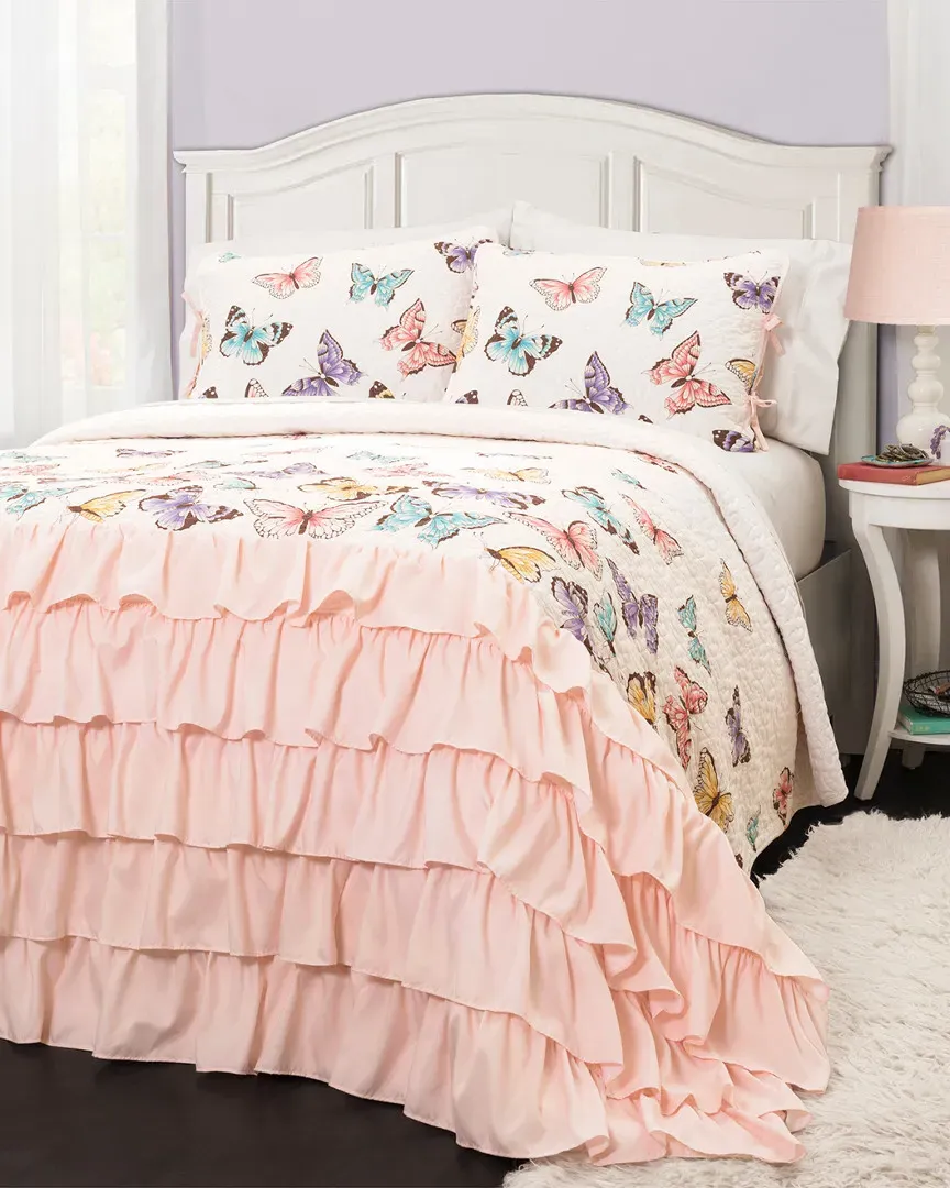 Flutter Butterfly Quilt Set - Pink, Polyester