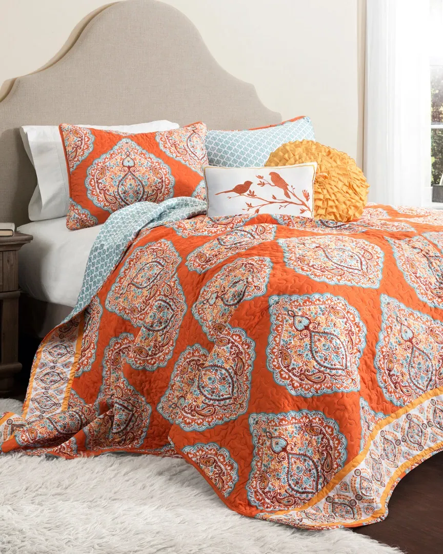 Harley Reversible Quilt Set - Tangerine, Microfiber