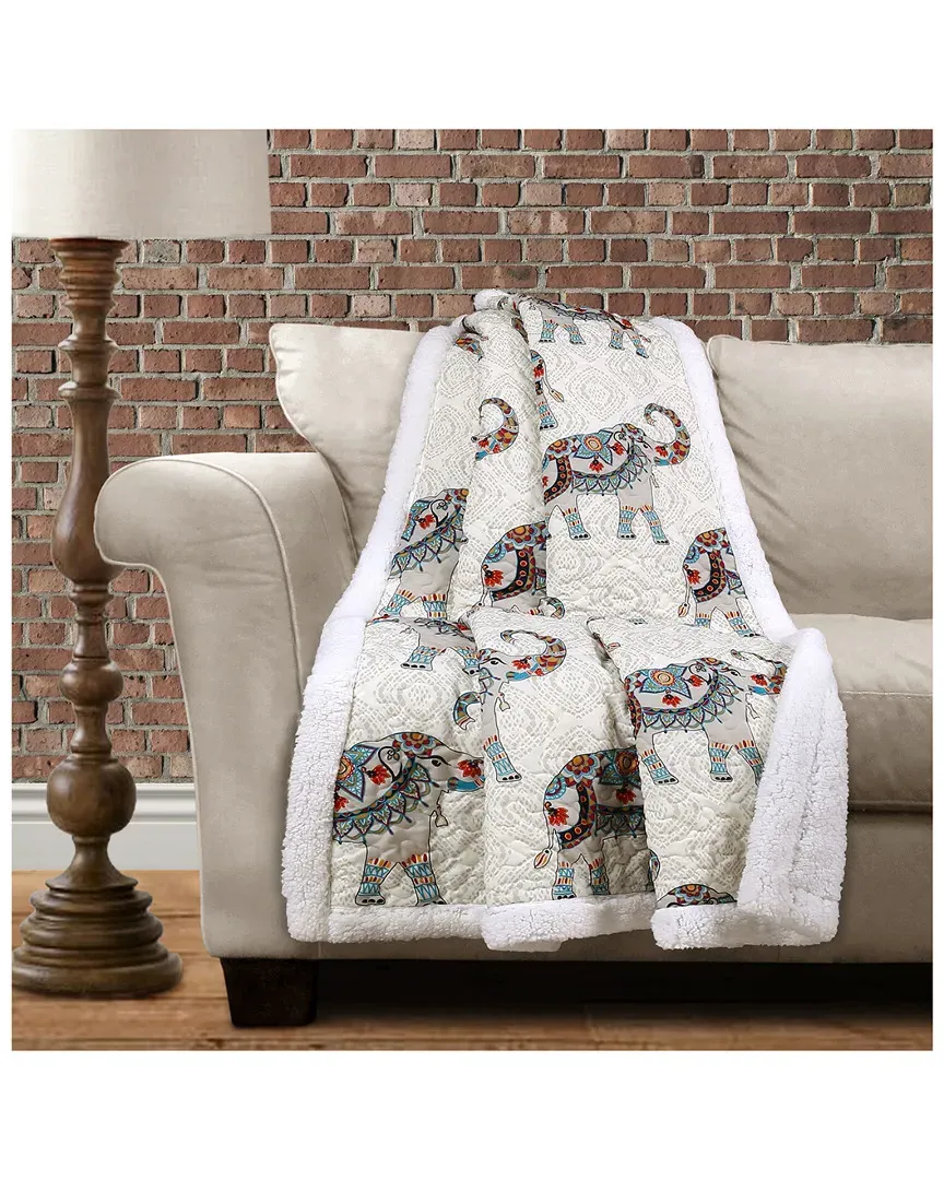 Hati Elephants Sherpa Throw - Navy, Polyester