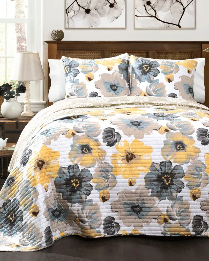 Leah 3-Piece Quilt Set - Yellow Grey, Microfiber image
