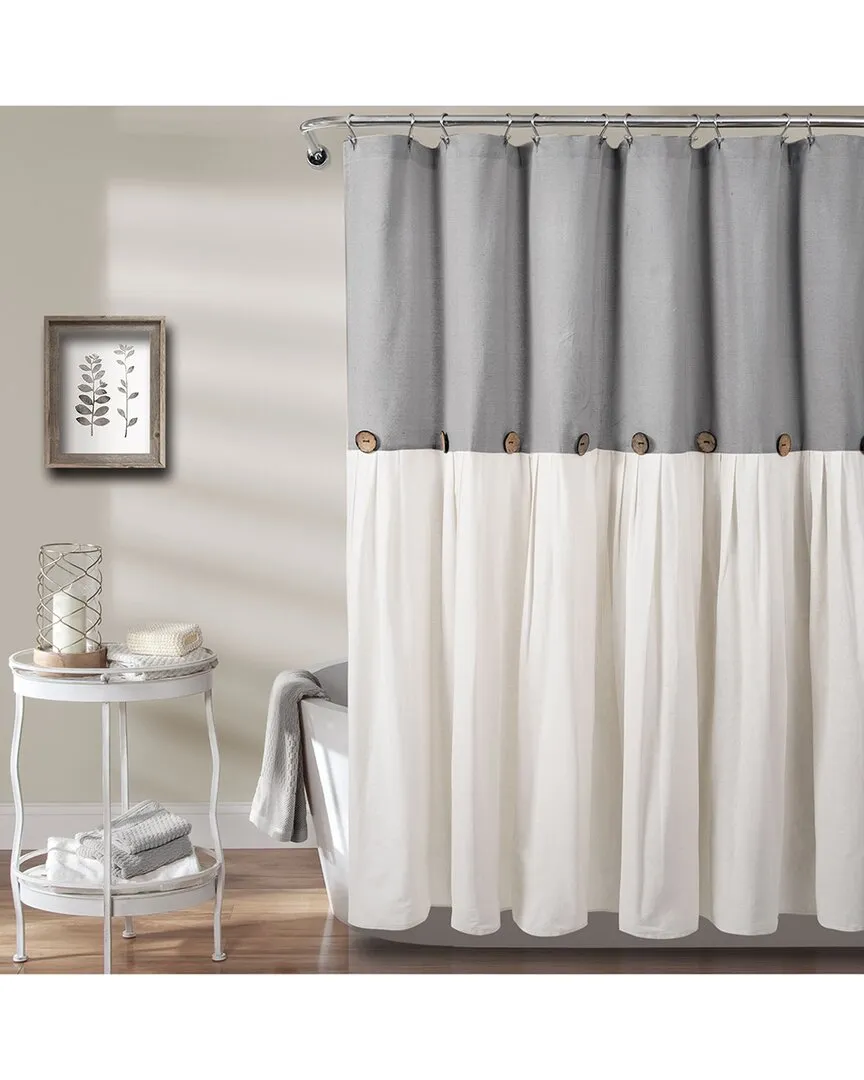 Linen Button Shower Curtain - Grey, Cotton Blend