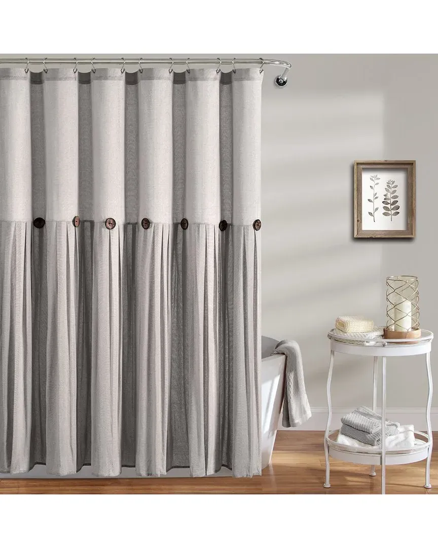 Linen Button Shower Curtain - Grey, Cotton Blend