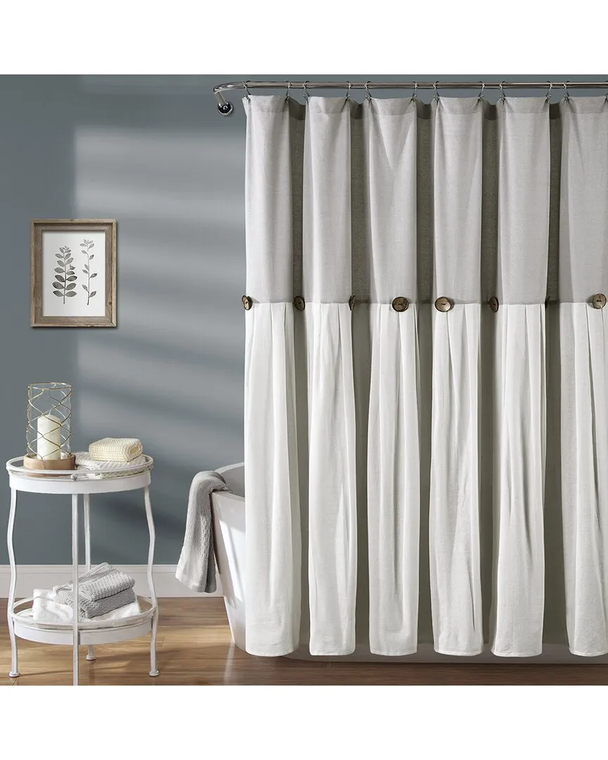 Linen Button Shower Curtain - Grey, Cotton Blend