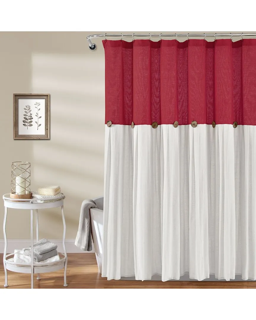 Linen Button Shower Curtain - Red, Cotton Blend