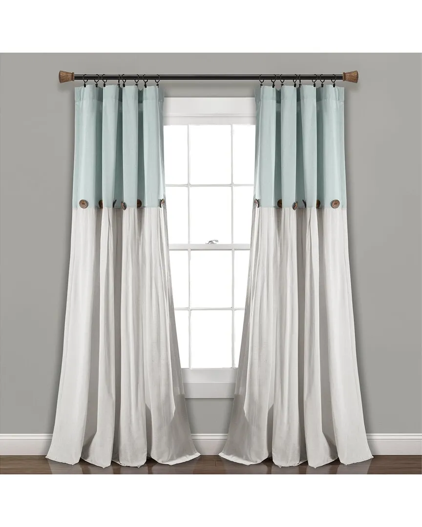 Linen Button Window Curtain - Blue, Cotton Blend image