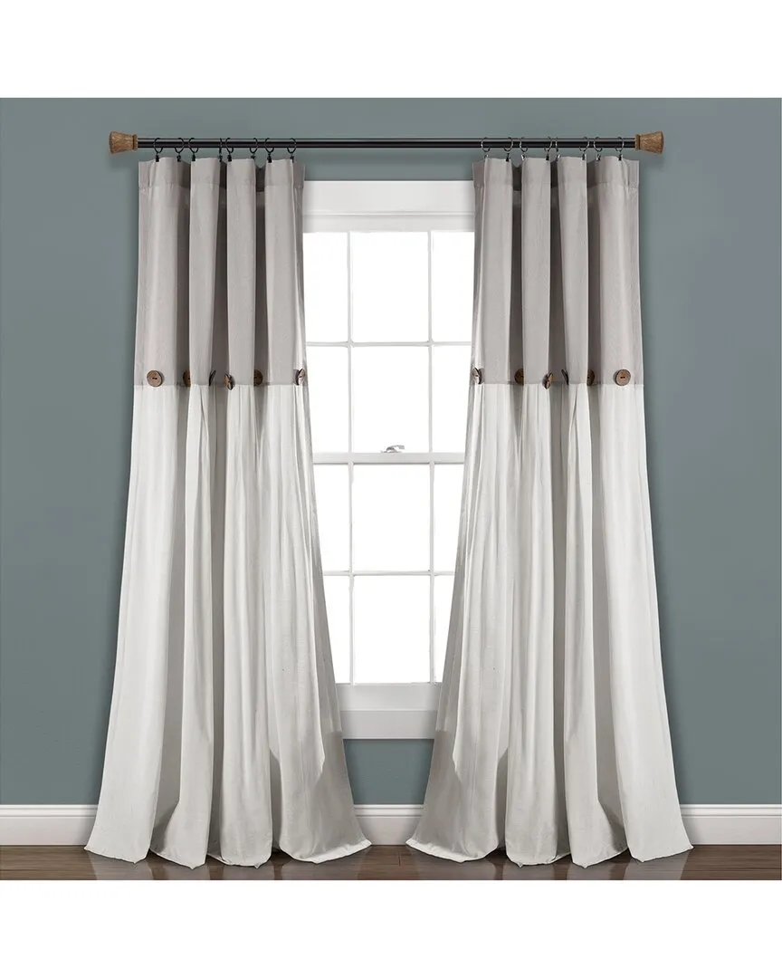Linen Button Window Curtain - Grey, Cotton Blend