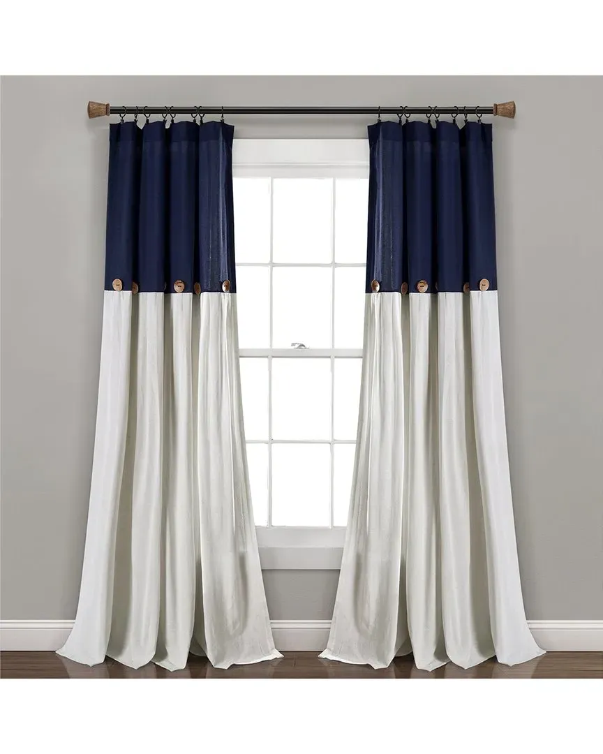 Linen Button Window Curtain - Navy, Cotton Blend