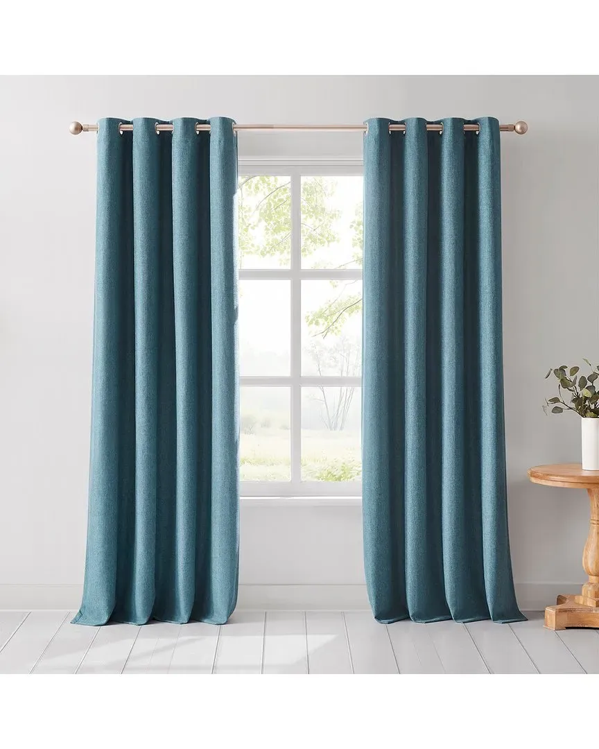 Meena Slub 100% Blackout Window Curtain Panels - Blue, Polyester image