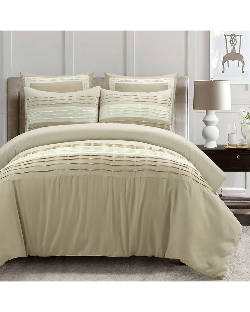 Mia 5-Piece Pleated Comforter Set - Beige image