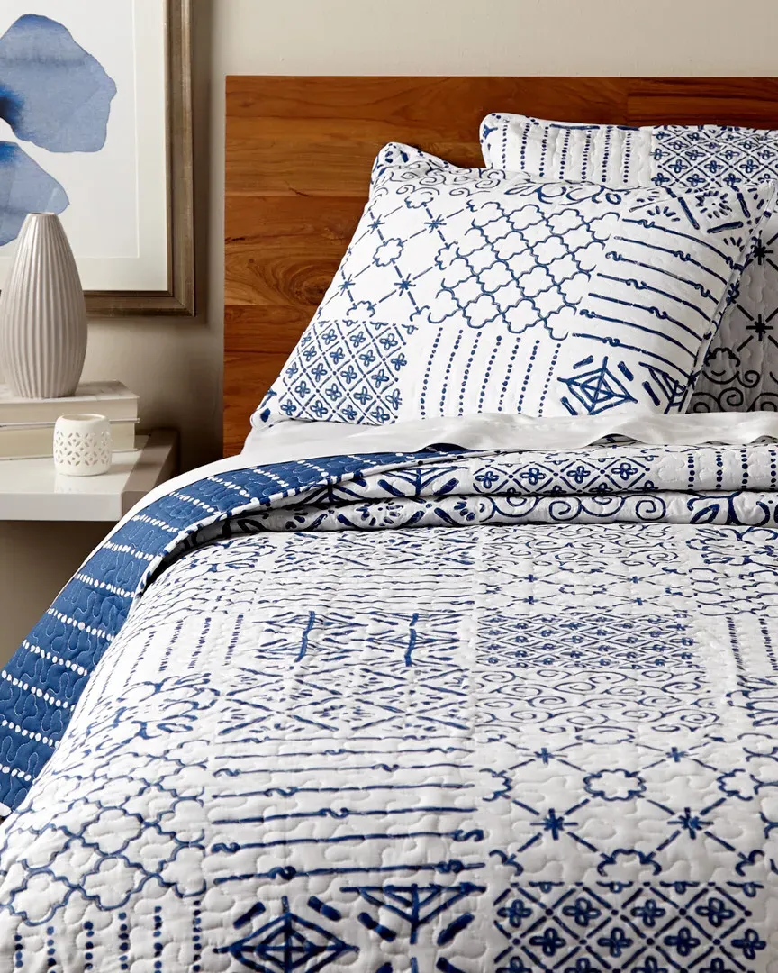 Monique 3-Piece Quilt Set - Blue, Cotton