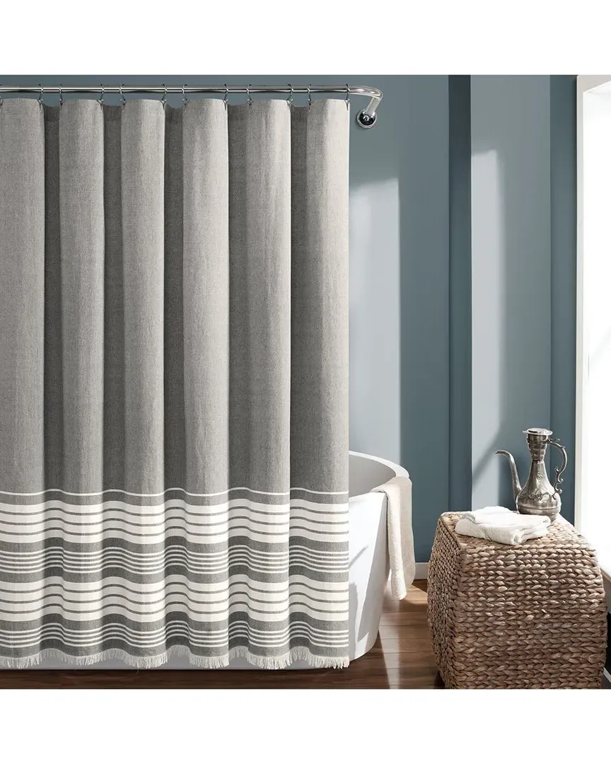 Nantucket Yarn Dyed Shower Curtain with Tassel Fringe - Gray, Cotton image