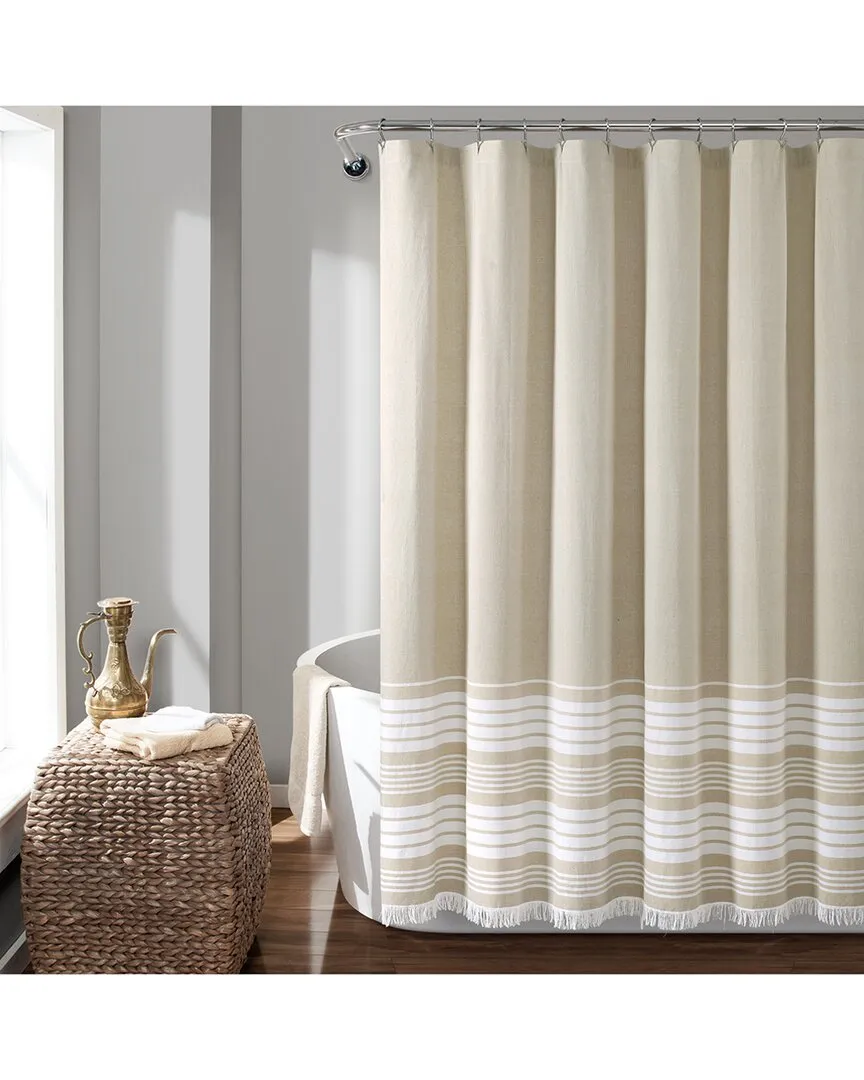 Nantucket Yarn Dyed Shower Curtain with Tassel Fringe - Taupe, Cotton