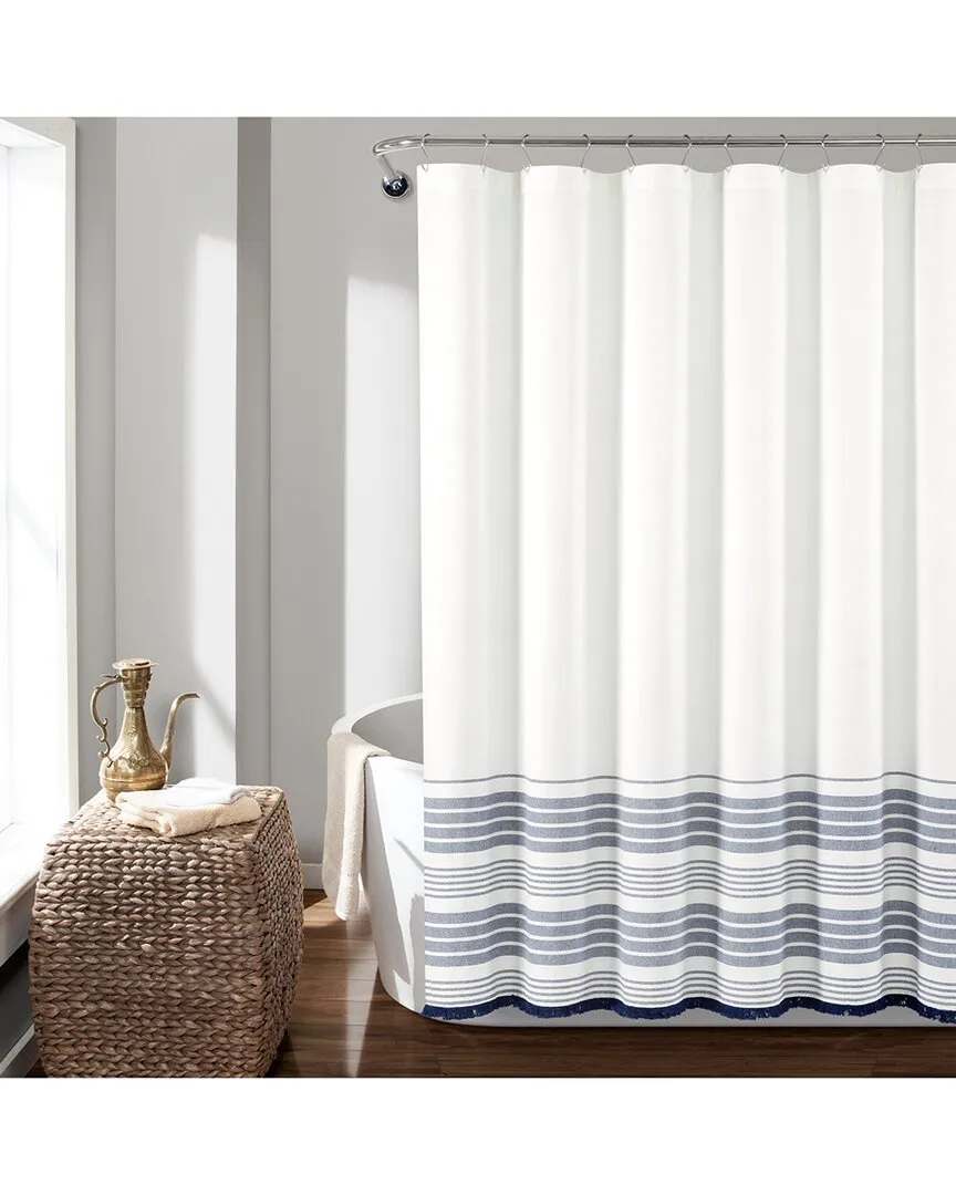 Nantucket Yarn Dyed Shower Curtain with Tassel Fringe - White, Cotton