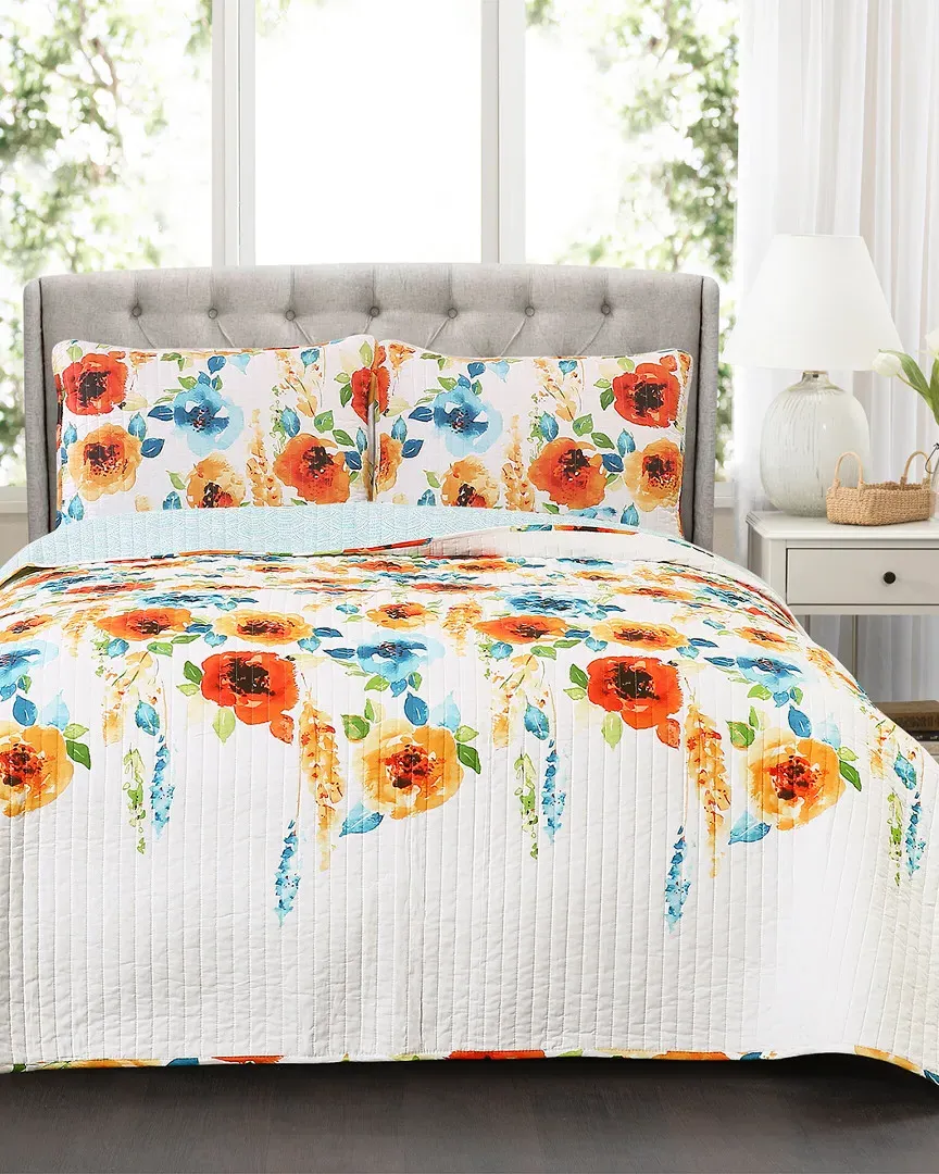 Percy Bloom Quilt Set - Tangerine, Cotton