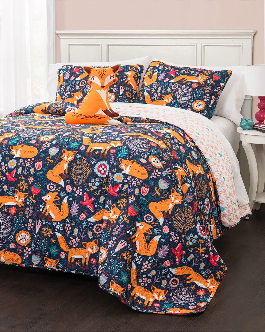 Pixie Fox Quilt Set - Navy, Polyester