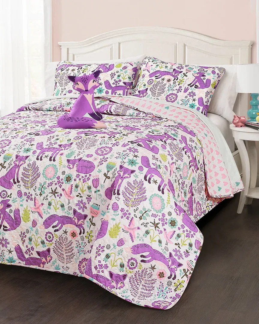 Pixie Fox Twin 3-Piece Quilt Set - Purple