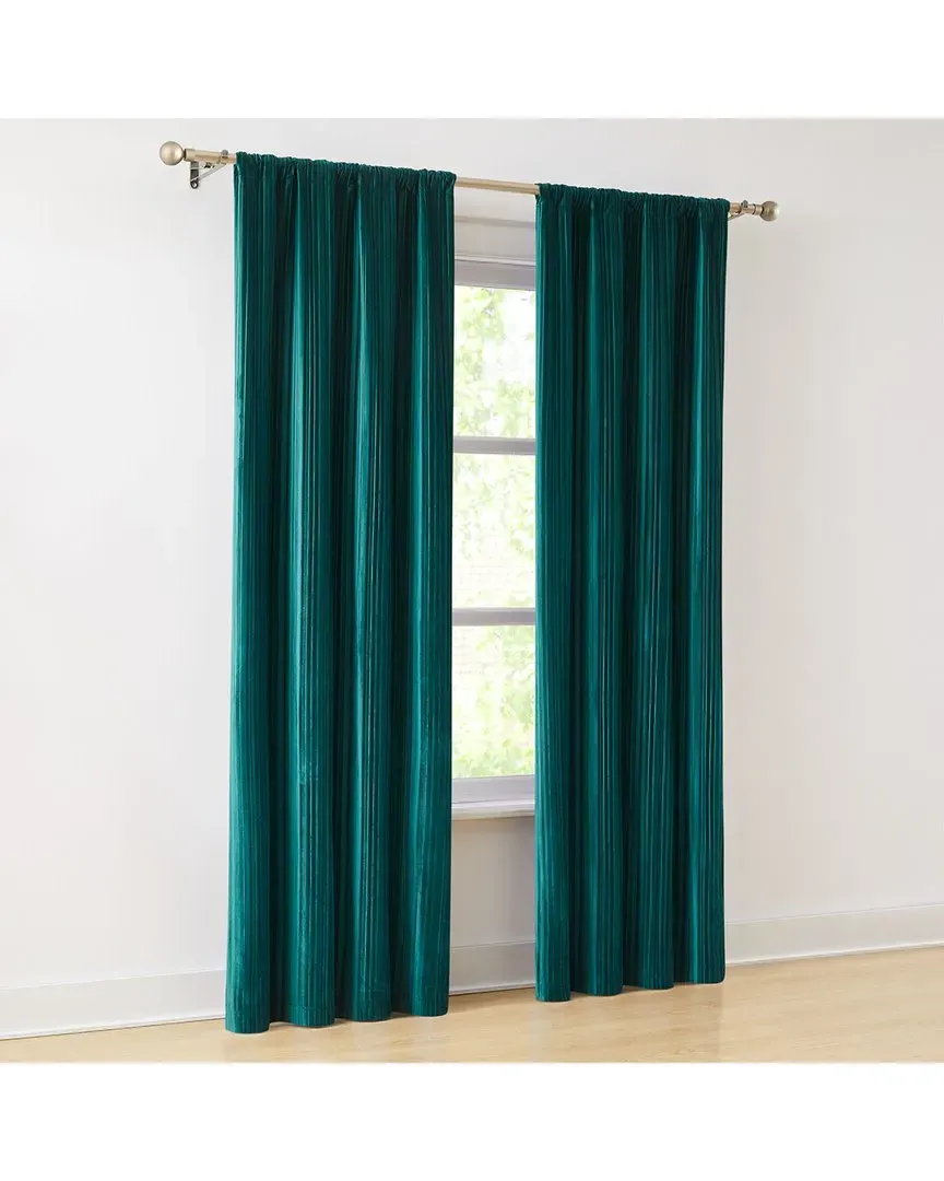 Pleated Velvet Light Filtering Curtain Panels - Teal