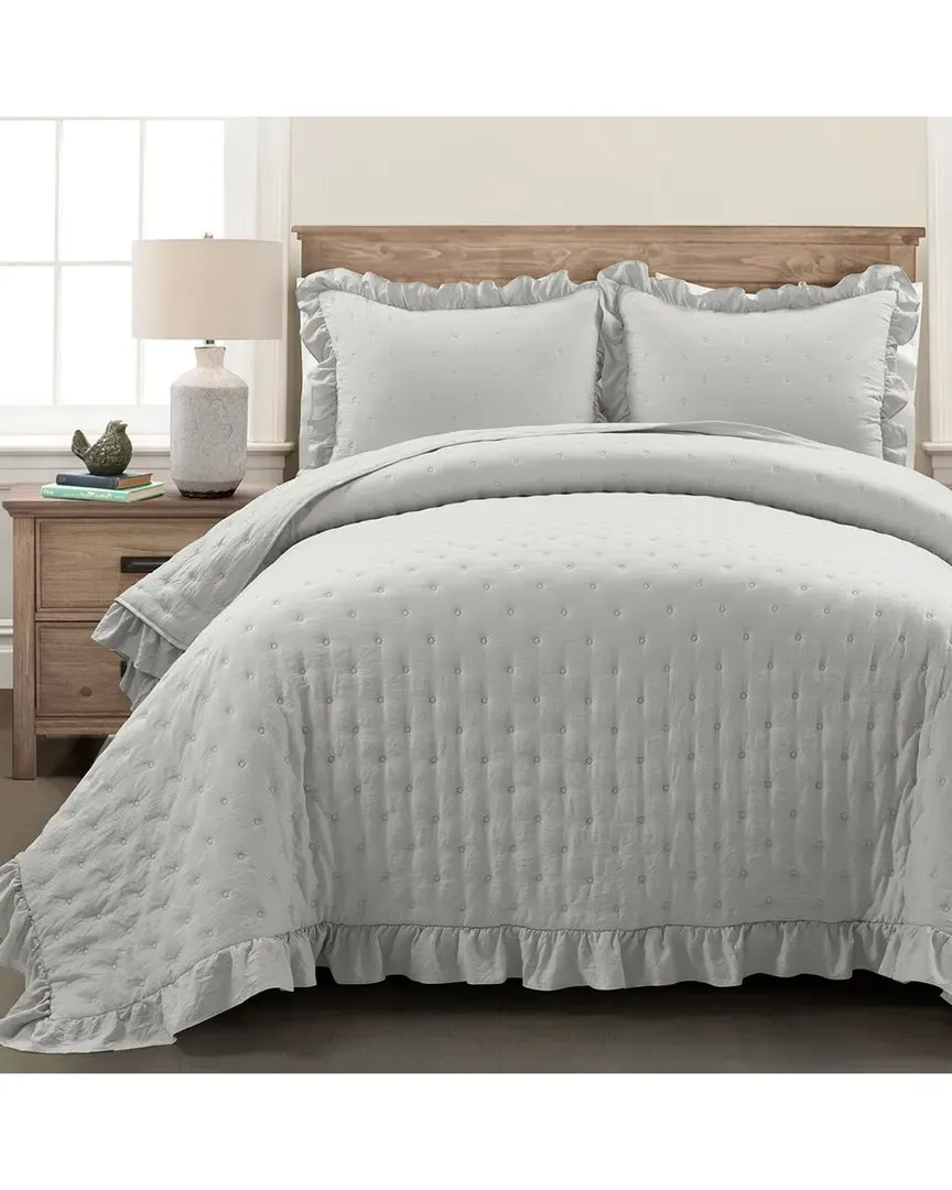 Reyna Reversible Oversized Quilt Set - Gray, Polyester