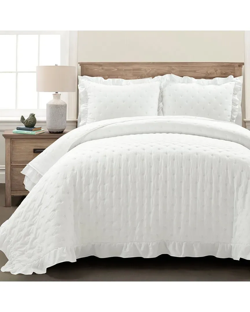 Reyna Reversible Oversized Quilt Set - White, Polyester