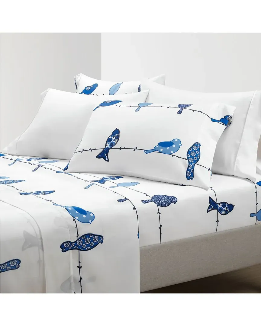 Rowley Birds Sheet Set with Pleat Detail - Navy, Polyester