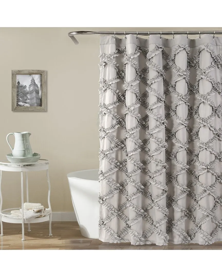 Ruffle Diamond Shower Curtain - Gray, Polyester