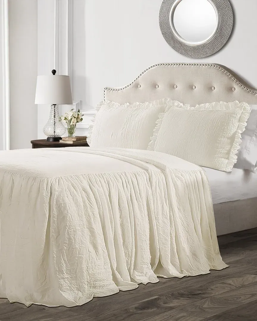 Ruffle Skirt 3-Piece Bedspread Set - Ivory