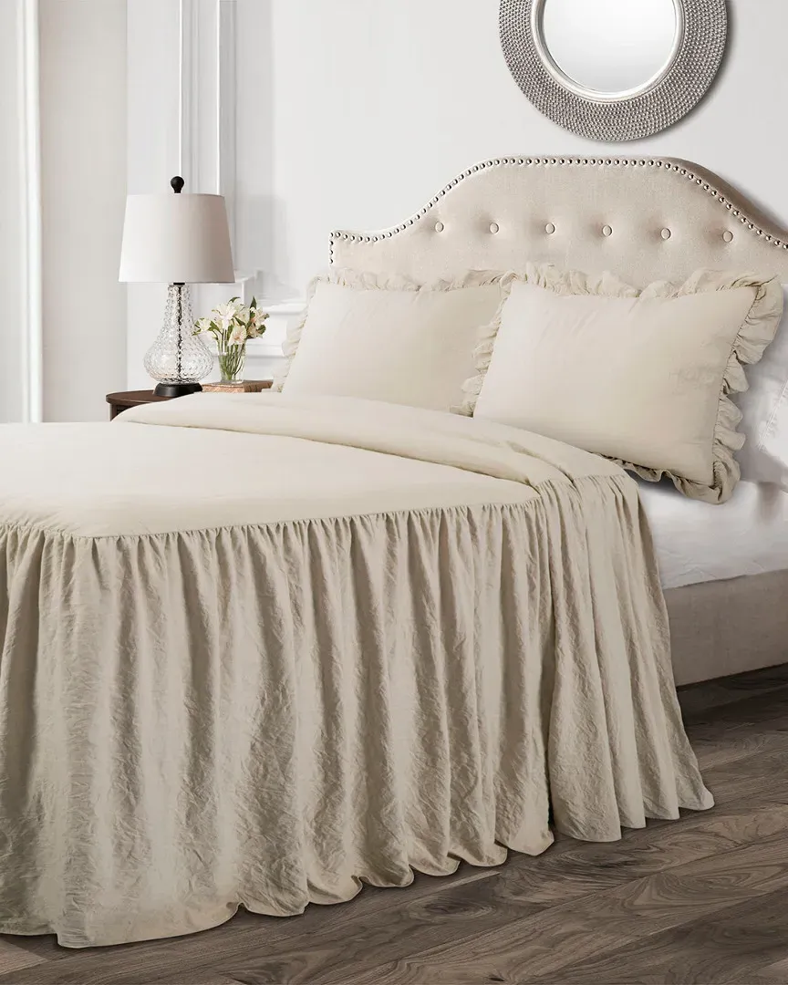 Ruffle Skirt Bedspread 3pc Set - Neutral, Polyester