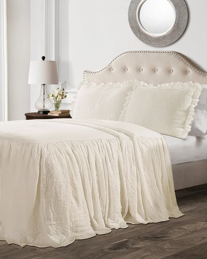 Ruffle Skirt Twin Bedspread Set - Ivory, Polyester