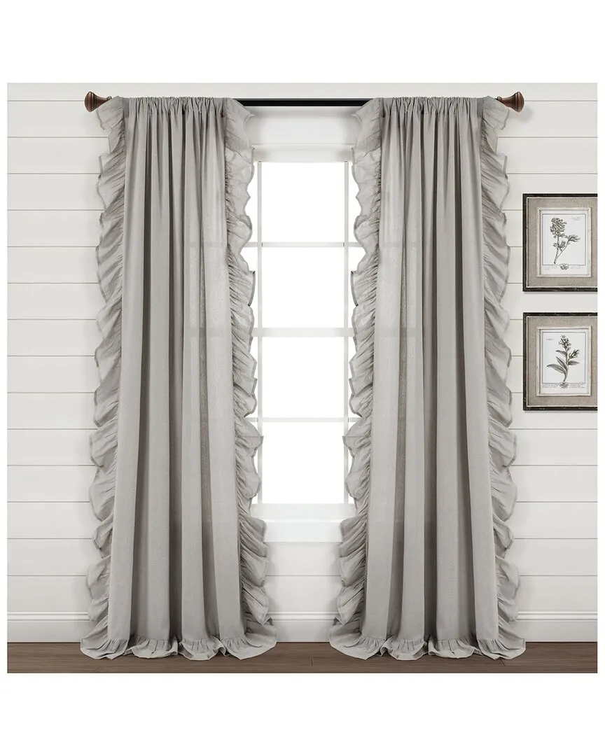 Ruffle Window Curtain Single Panel - Grey, Cotton Blend image