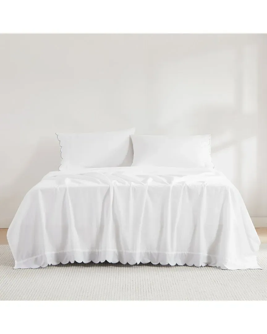 Scalloped Edge Cotton Sheet Set - Blue image