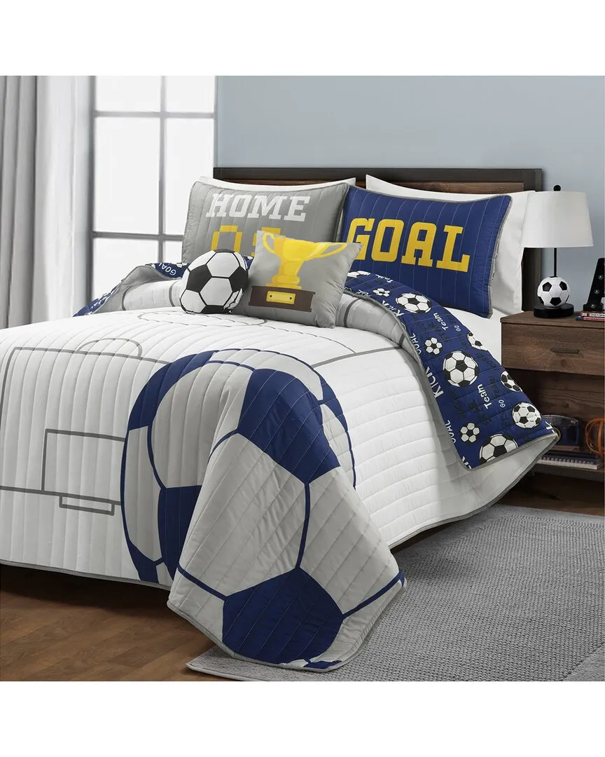 Soccer Game Reversible Oversized 4pc Quilt Set - White image