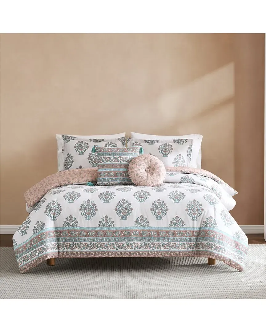 Sofia Flower Block Bouquet Comforter Set - Clay