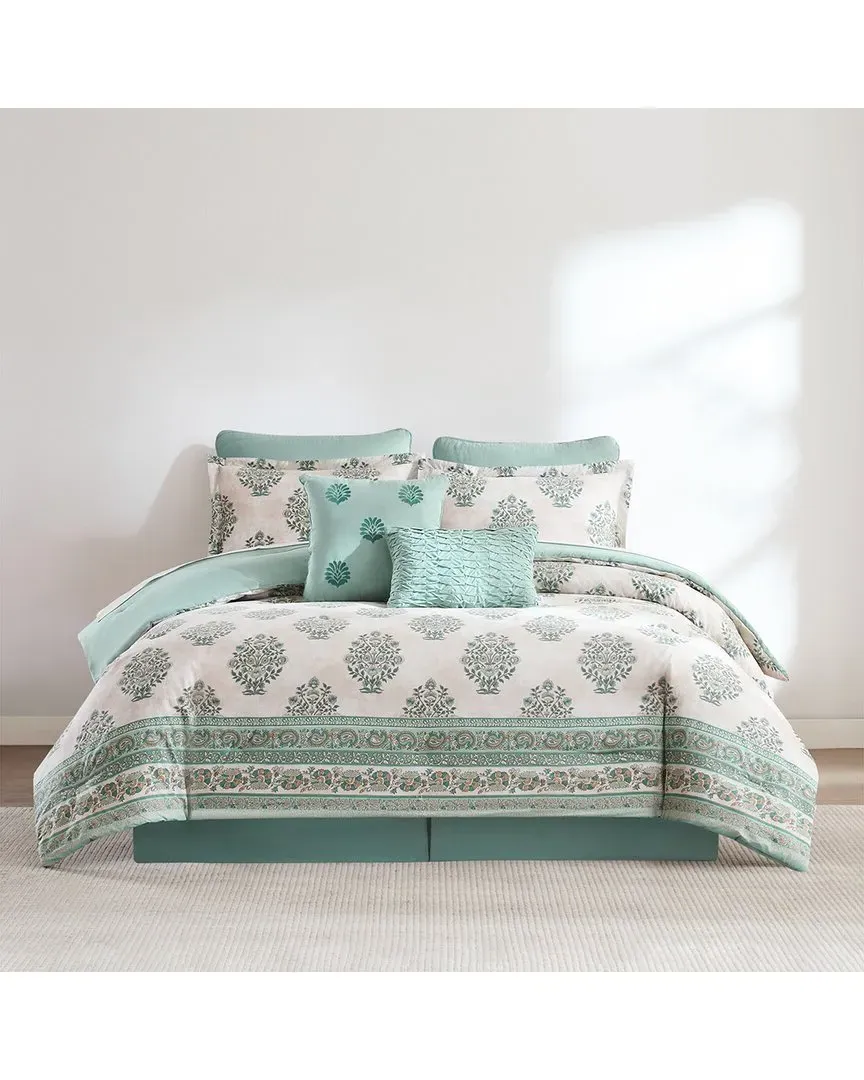 Sofia Flower Block Bouquet Comforter Set - Teal