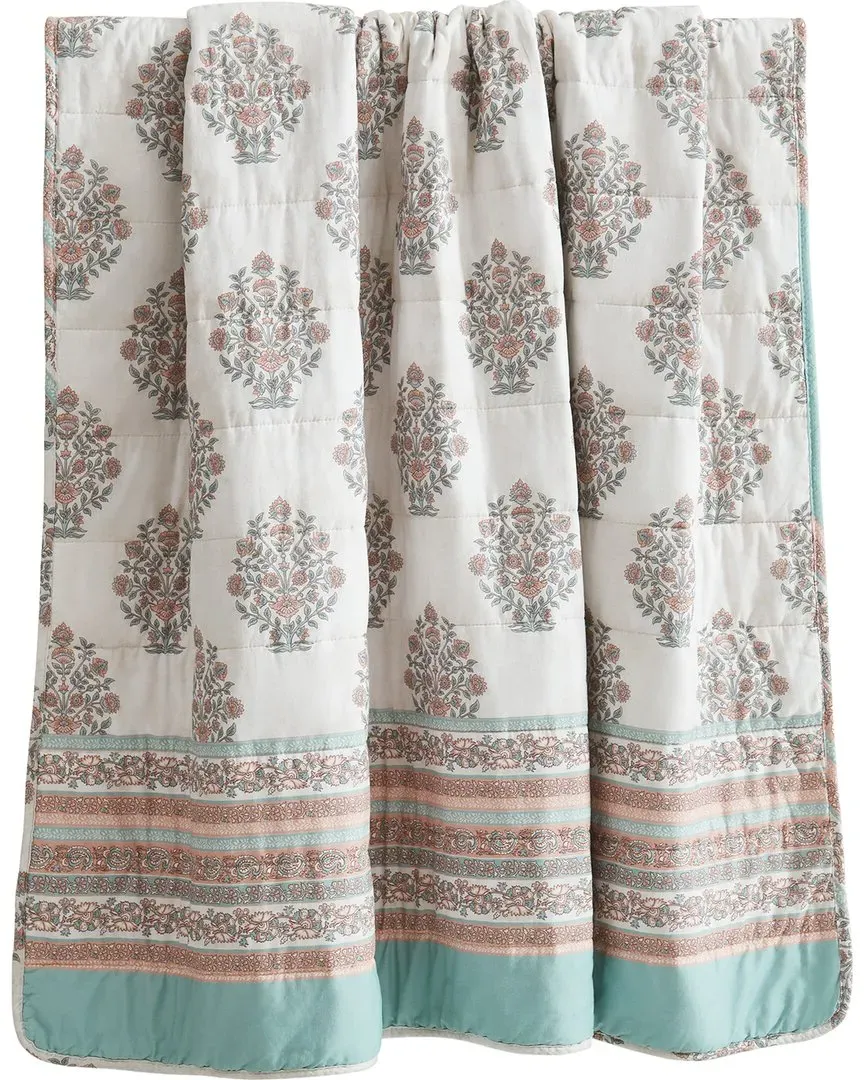 Sofia Flower Block Bouquet Reversible Cotton Throw Blanket