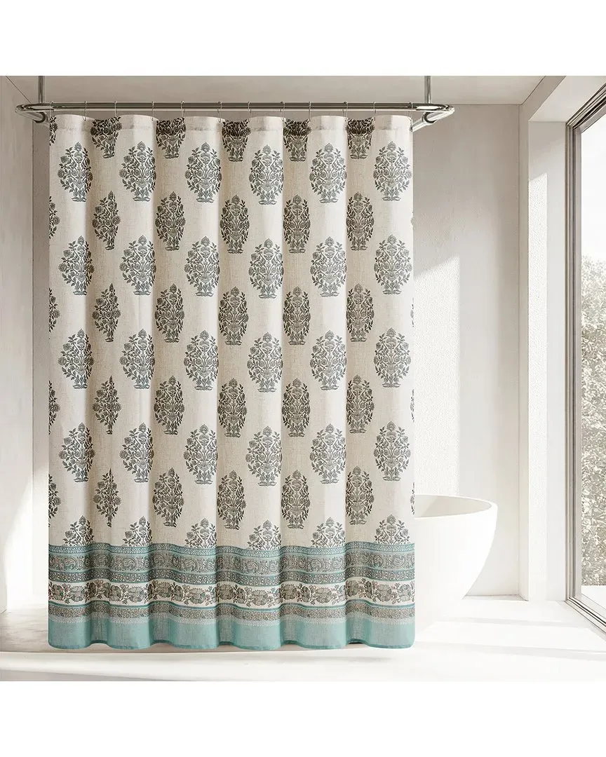 Sofia Flower Block Bouquet Shower Curtain - Teal image