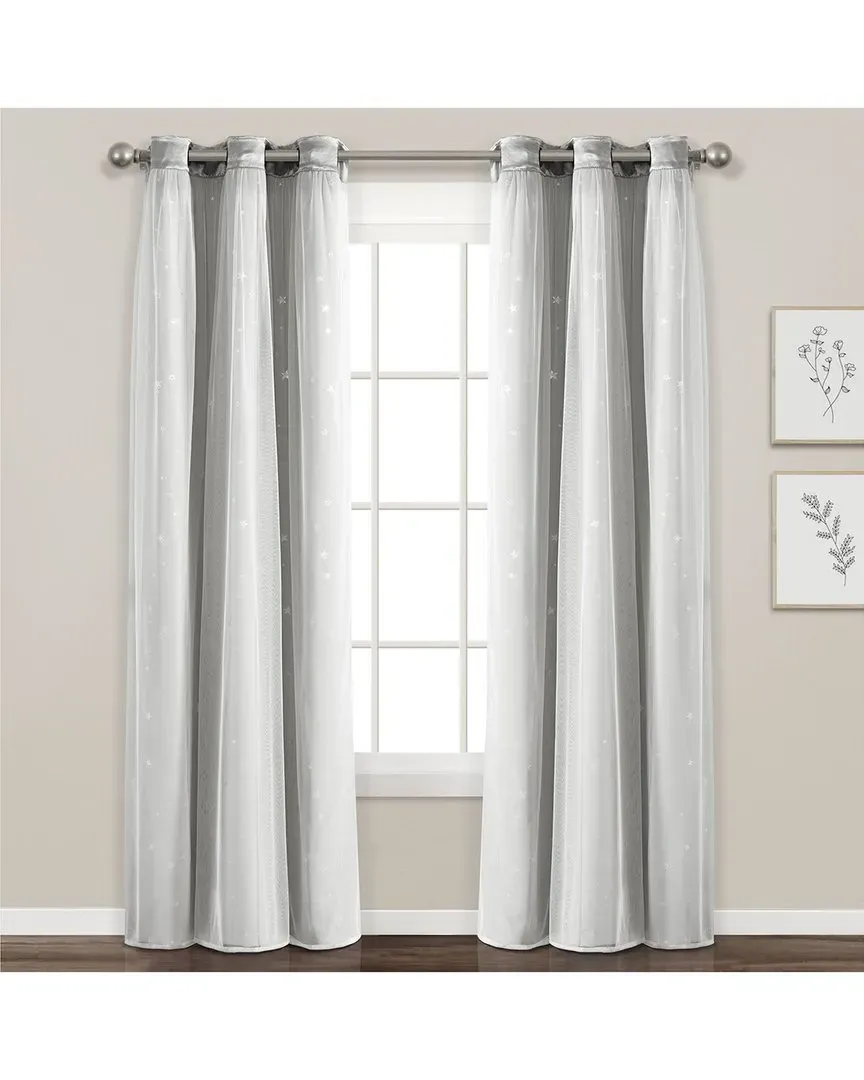 Star Sheer Insulated Grommet Blackout Window Curtain - Gray