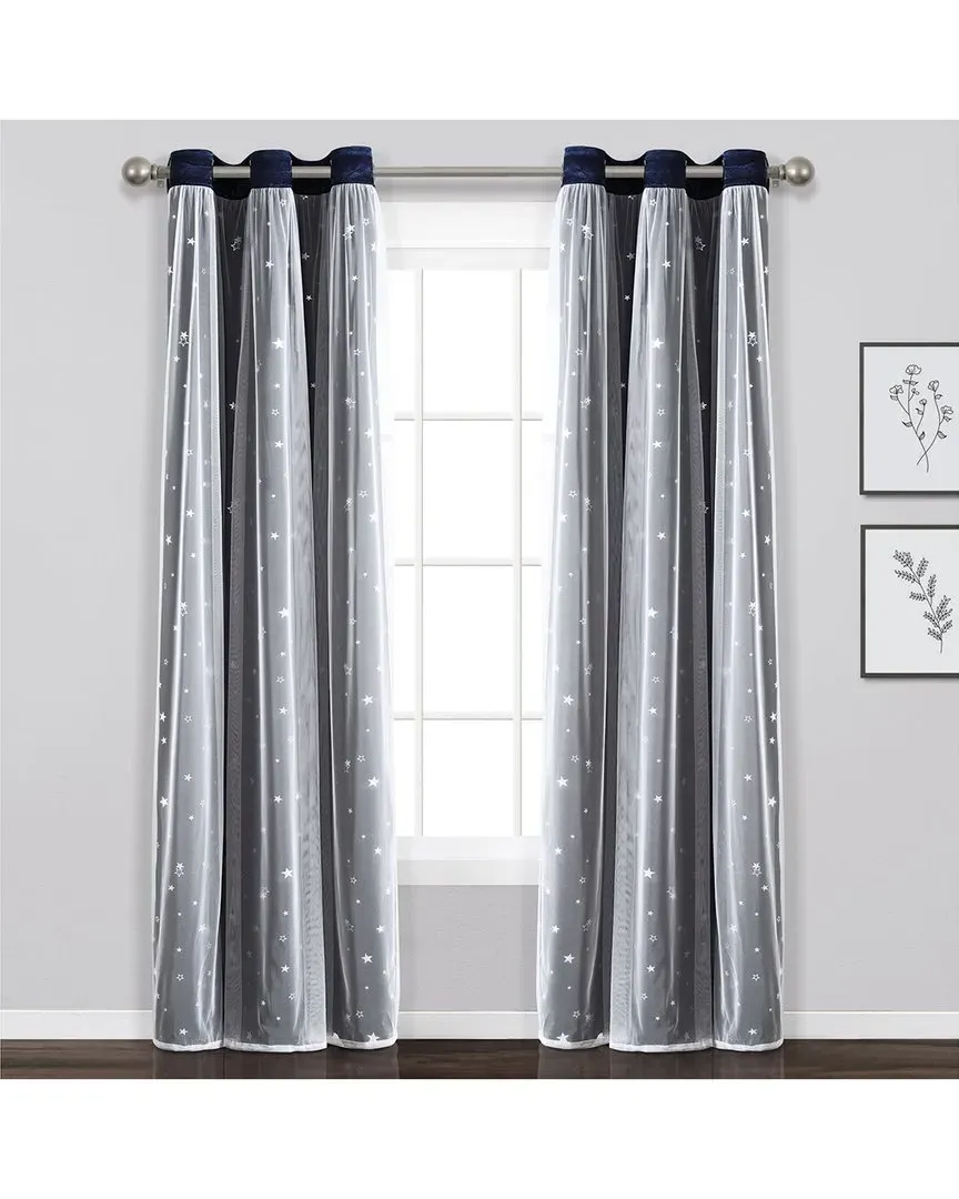 Star Sheer Insulated Grommet Blackout Window Curtain - Navy
