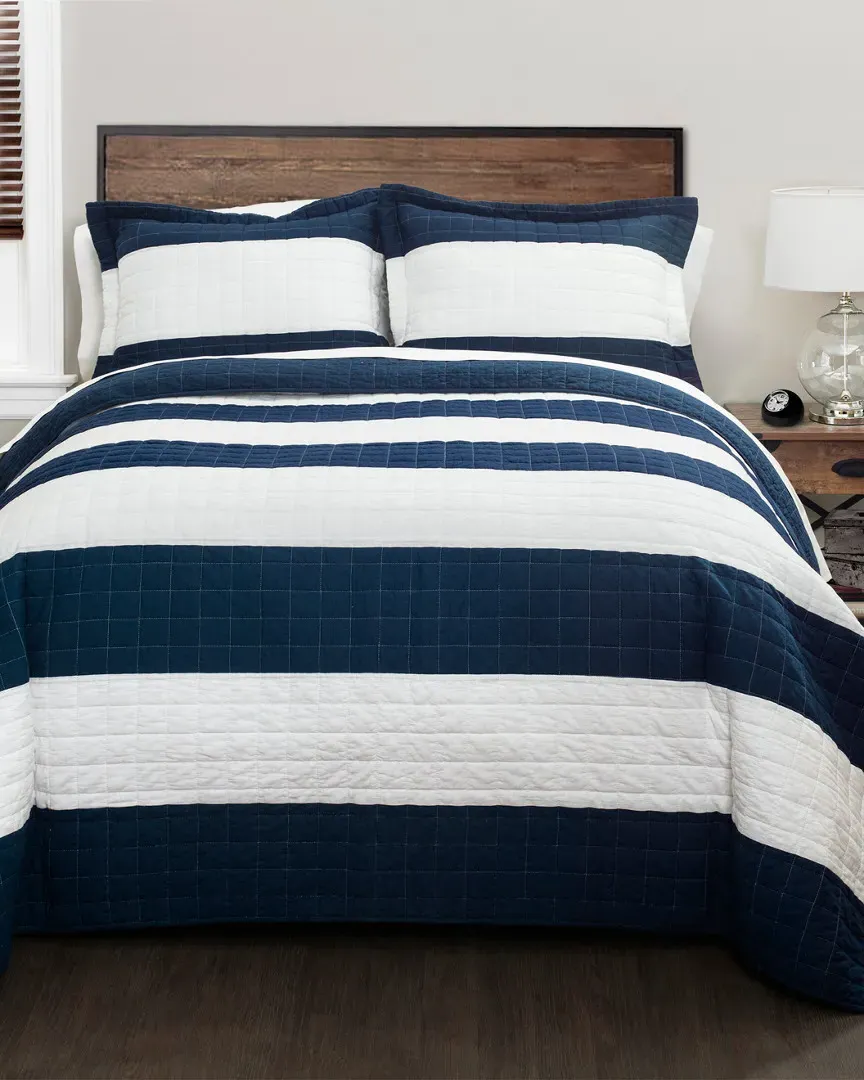 Stripe Quilt Set - Navy, Cotton image