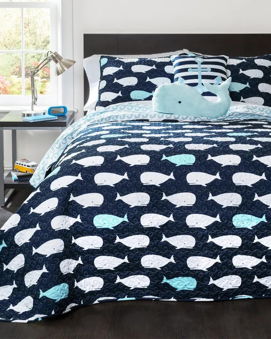 Whale Quilt Set - Navy Blue, Microfiber image