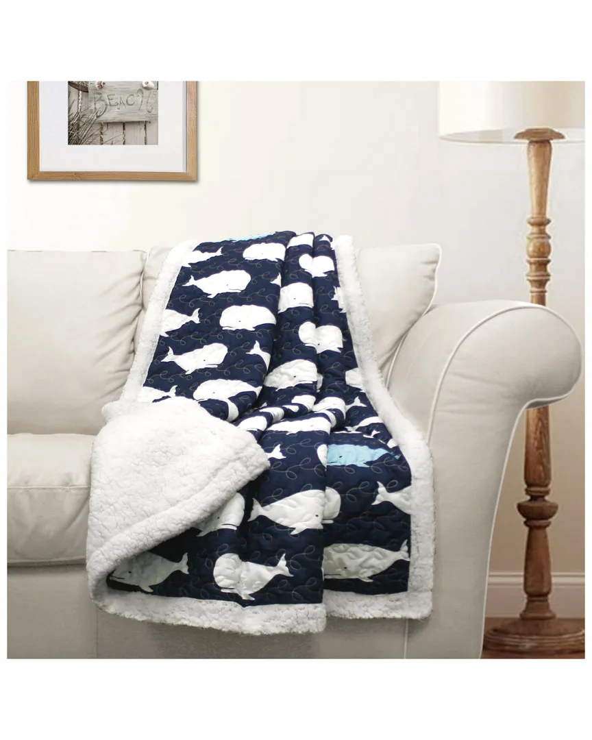 Whale Sherpa Throw - Navy, Polyester