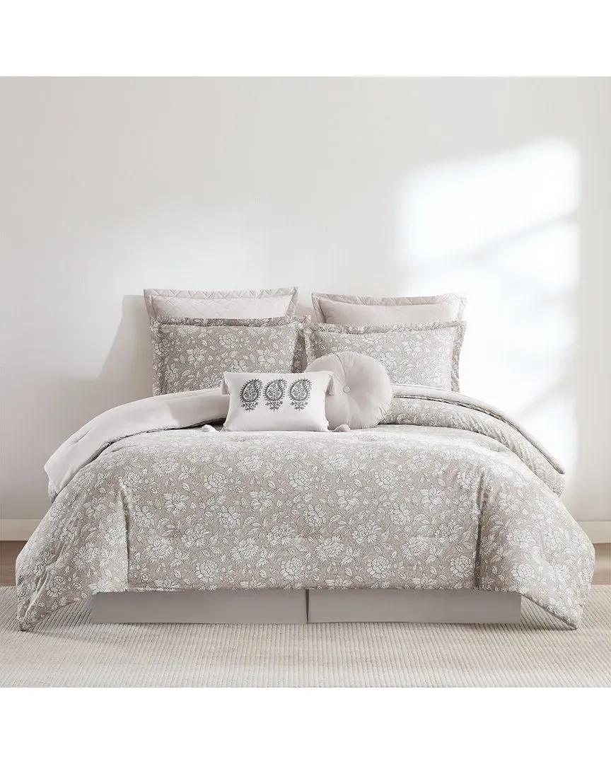 Zara Floral Block Cotton Comforter Set - Neutral