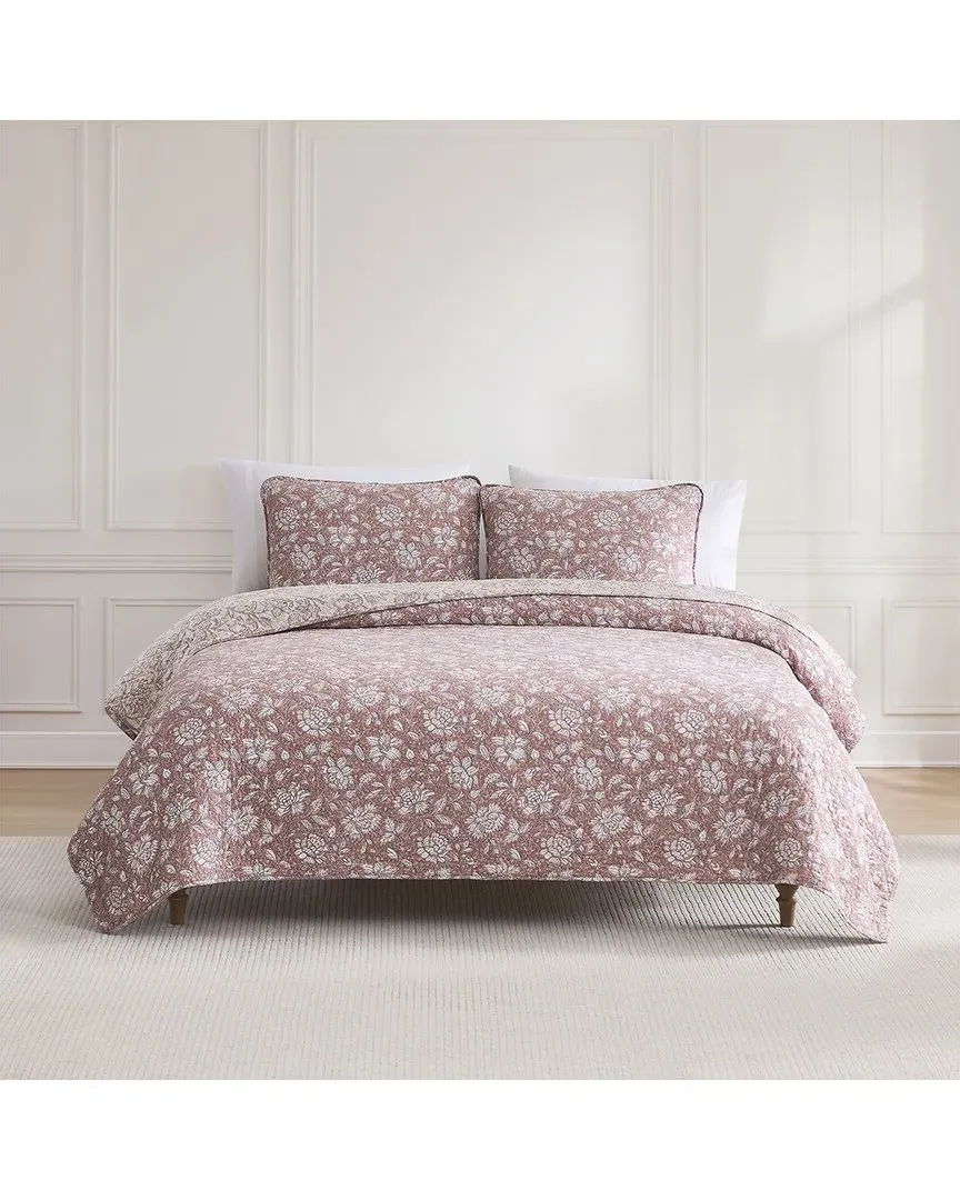 Zara Floral Block Cotton Quilt Set - Terracotta