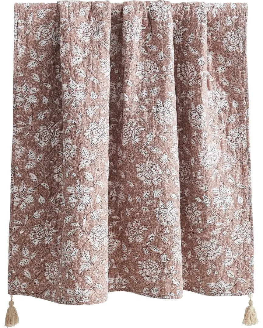 Zara Floral Block Cotton Throw Blanket - Terracotta