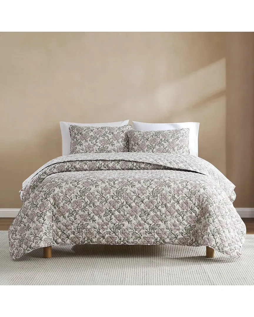 Zara Floral Block Quilt Set - Misty Rose