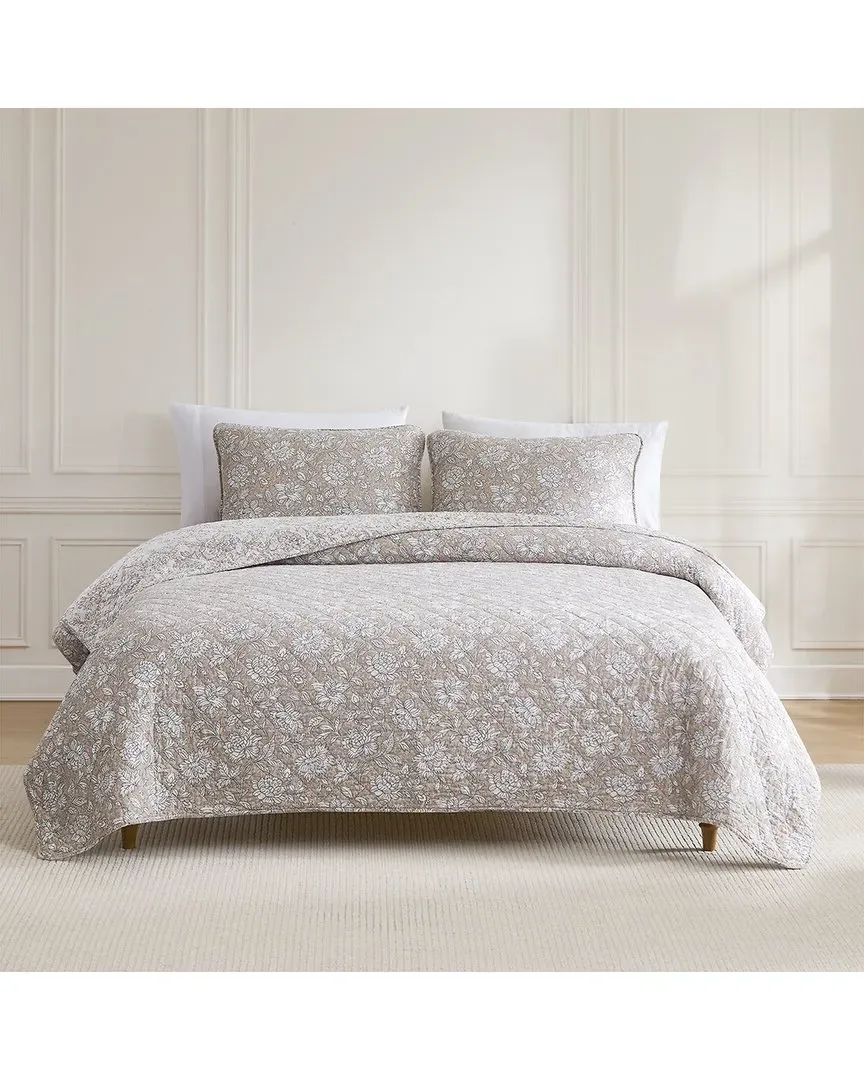 Zara Floral Block Reversible Cotton Quilt Set - Neutral
