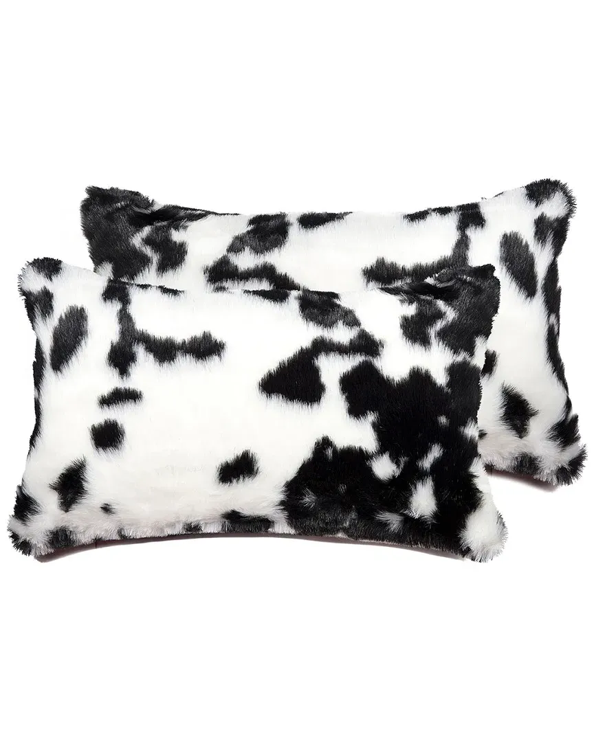 Belton Set of 2 Throw Pillows - Black and White, Faux Fur