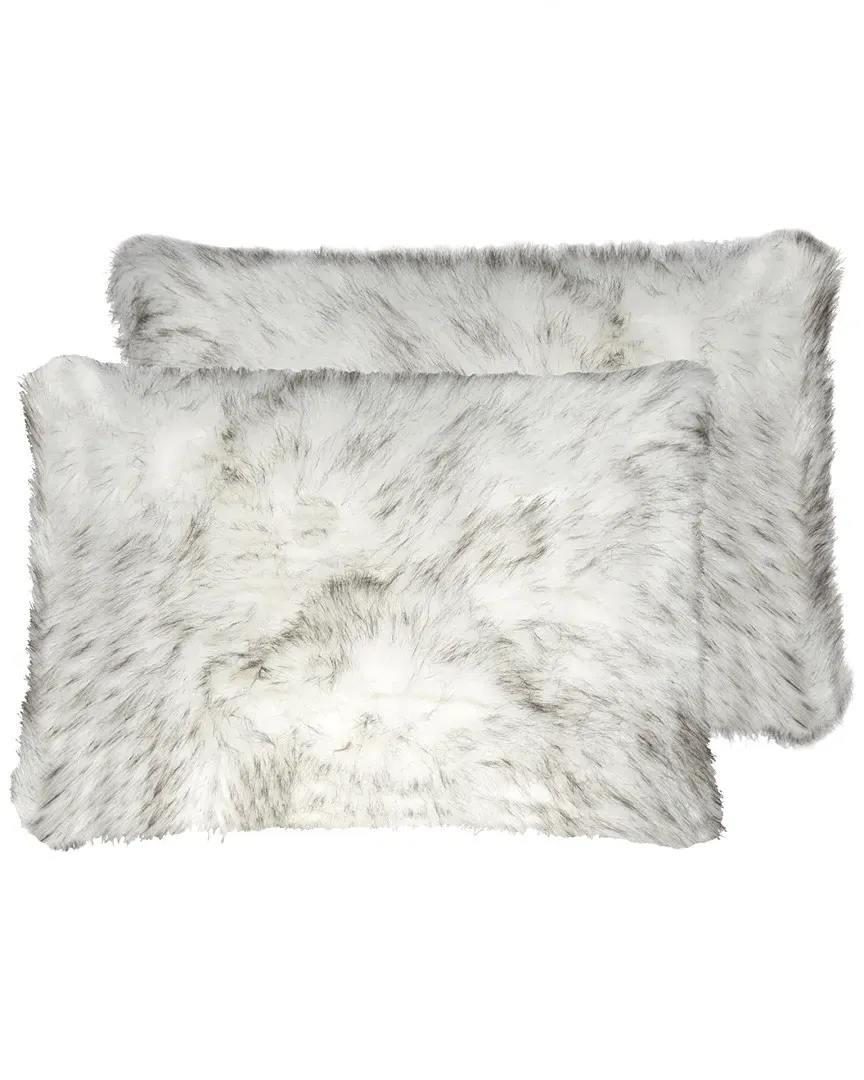 Belton Set of 2 Throw Pillows - Grey, Faux Fur